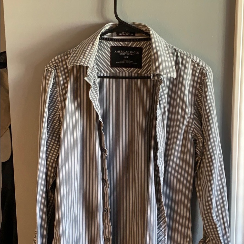 Gray/White Striped Button-Down Shirt